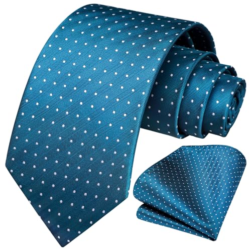 Image of HISDERN Polka Dot Ties for Men Classic Silk Ties and Pocket Square Formal Business Necktie Handkerchief Wedding Party