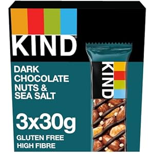 KIND Bars, Gluten Free Snack Bars, Dark Chocolate Nuts & Sea Salt, High Fibre, Healthy Snack, No Artificial Colours, Flavours or Preservatives, Multipack 3 x 30g
