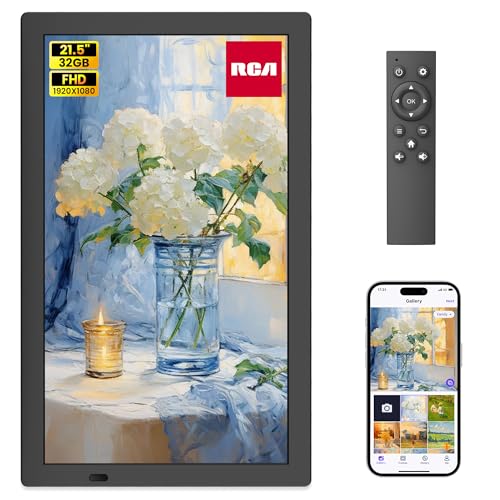 Image of RCA 21.5 inch Large WiFi Digital Picture Frame Electric Uhale Frames with Remote Control 32GB Memory, 1920 X 1080P FHD IPS No Touch Screen, Support Wall Mount, Auto Rotate, Instantly Share Photos Videos