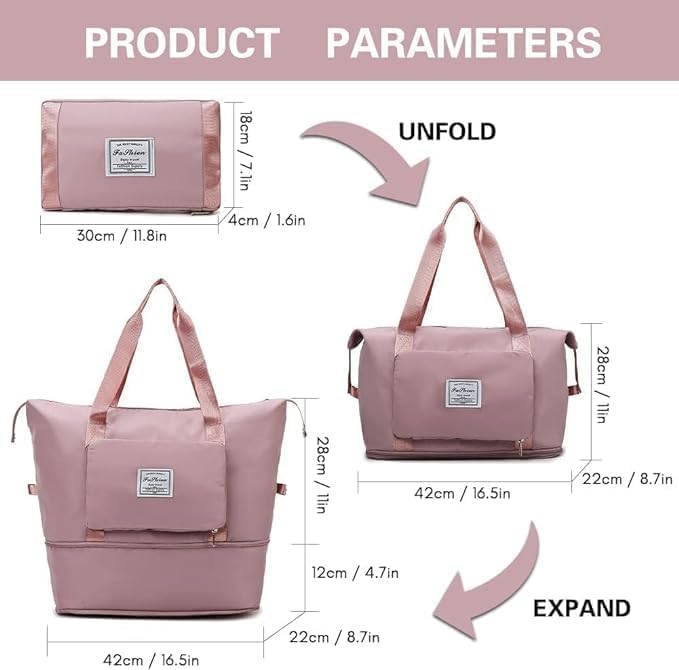 Image of TEKCOOL Nylon 41 Liter Expandable Travel Bags for Women, Duffle Bags for Women Luggage, Foldable Vanity Traveling Bag, Waterproof Hand Bag for Ladies Personal Items(Pink)'
