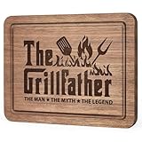 Dad Birthday Gift, The Grillfather Walnut Wood Cutting Board, Dads Gift from Daughter Son, Cool Kitchen Gifts for BBQ, Grill Masters, Father's Day Board Present for Dads, Father, Daddy