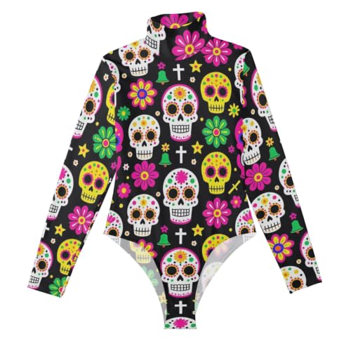 Body de manga larga para mujer GuoChe multicolor con cuello alto y control de abdomen