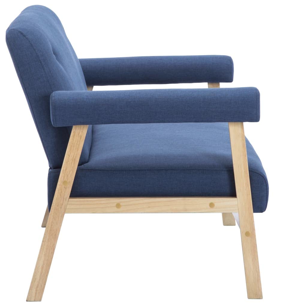 Divano 2 posti tessuto poliestere blu legno massello | Imbottitura in schiuma, struttura robusta, design elegante, facile da montare, per soggiorno