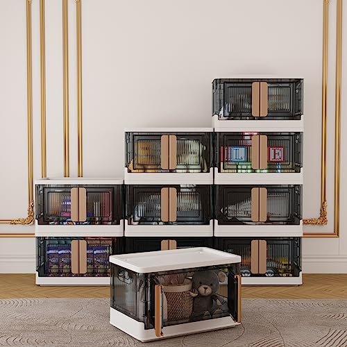 Storage Bins With Lids - 4 Packs 19Gal Plastic Storage Bins For Closet Organizers And Storage, Folding Storage Box, Stackable Storage Bins With Open Front Door, Collapsible Storage Bins With Wheels #TOP3