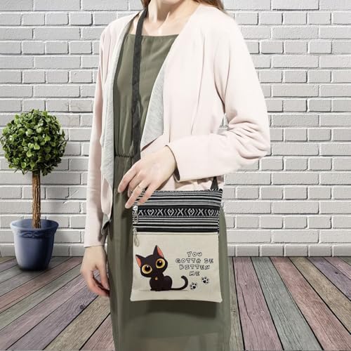Confused Kitten Messenger Bag Small Ethnic Pattern Printed Adjustable Strap Crossbody Zipper Bag Confused Kitten Phone Bag Wallet Cute Shoulder Handbag for Women3