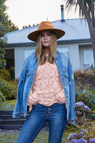 Image of OFEEFAN Blouses for Women Dressy Casual Spring Tops 2026 Summer Outfits Flower Lace Crochet Long Sleeve Shirts