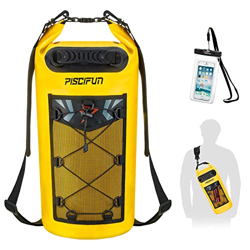 Piscifun Dry Bag, Waterproof Floating Backpack 10L with Waterproof Phone Case for Boating, Kayaking...