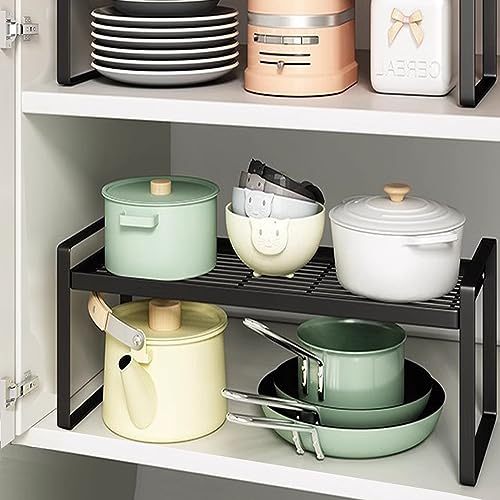BAIEUEJO Regaleinsatz,Küchenschrank Organizer mit Anti-Rutsch Matte,Küche Schrankeinsatz,für Küche/Bad/Tischplatte/Sideboard (BLK)