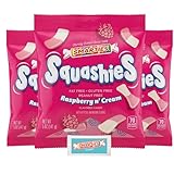 Smarties Squashies Foam Marshmallows Gummy Candies & Smarties Sample Packet Variety Pack - Raspberry & Cream Flavored - Allergen Free, Peanut Free & Gluten Free Candy - Soft & Chewy Squashies Candies - 5 oz Bag (Pack of 3)