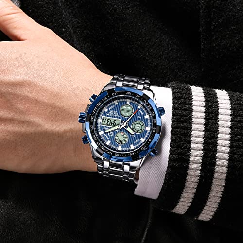Image of GOLDEN HOUR Luxury Stainless Steel Analog Digital Watches for Men Male Outdoor Sport Waterproof Big Heavy Wristwatch