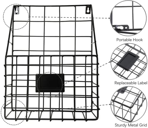 Holdfiturn Wall-Mounted Magazine Rack 30*25*10CM Metal Magazine Newspaper Holder Rack File Simple Newspaper Basket(Black)