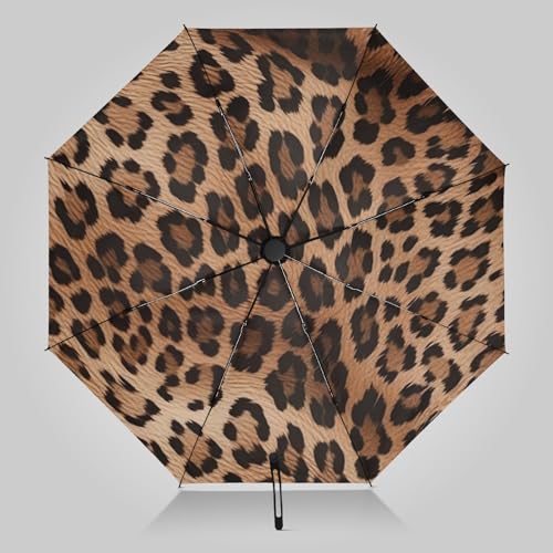 Flradish Large Windproof Travel Umbrella,Fashionable Leopard Print Auto Open Close Lightweight Folding Umbrella Windproof Umbrellas for Rain & Sun for Women Men