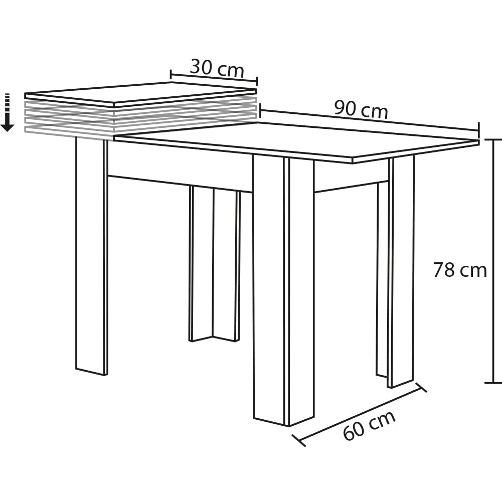 Shally Dogan Tavolo Allungabile Sala da pranzo Bianco da 90 x 60 cm a 120 x 60 cm, Design Moderno, Estensibile Salvaspazio, Ideale per Sala Pranzo, Soggiorno, Cucina, Arredamento (Bianco Frassinato)