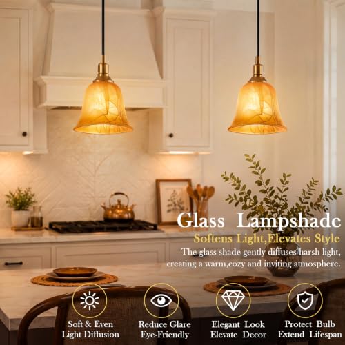Image of Teenyyou 6 Pcs Amber Marble Bell Shaped Glass Lamp Shade Replacement | Globe Ceiling Fan Light Cover with 1-5 /8'' (42mm) Fitter for Chandelier Wall Sconce Pendant Light Bathroom Vanity Fixture