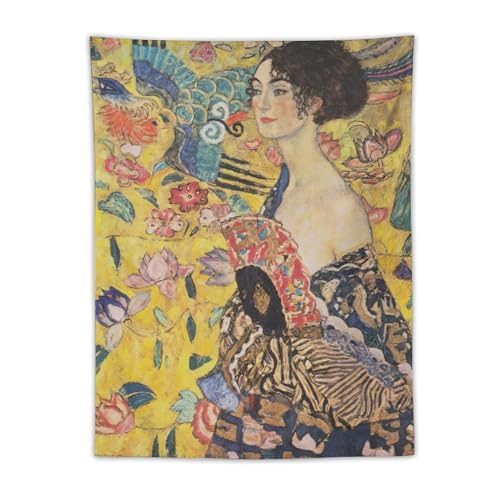 Gustav Klimt Lady with A Fan Fan Prints Wall Art Poster Wall Art Tapestry Scroll Tapestries Painting Picture Living Room Decor Home Bedroom 30