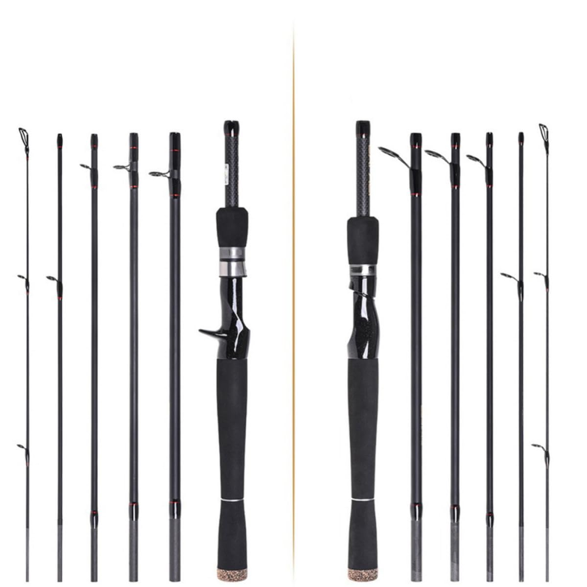 Canna da Spinning in Carbonio a 6 Sezioni, 2,1m, Nera, per Trota e Spigola