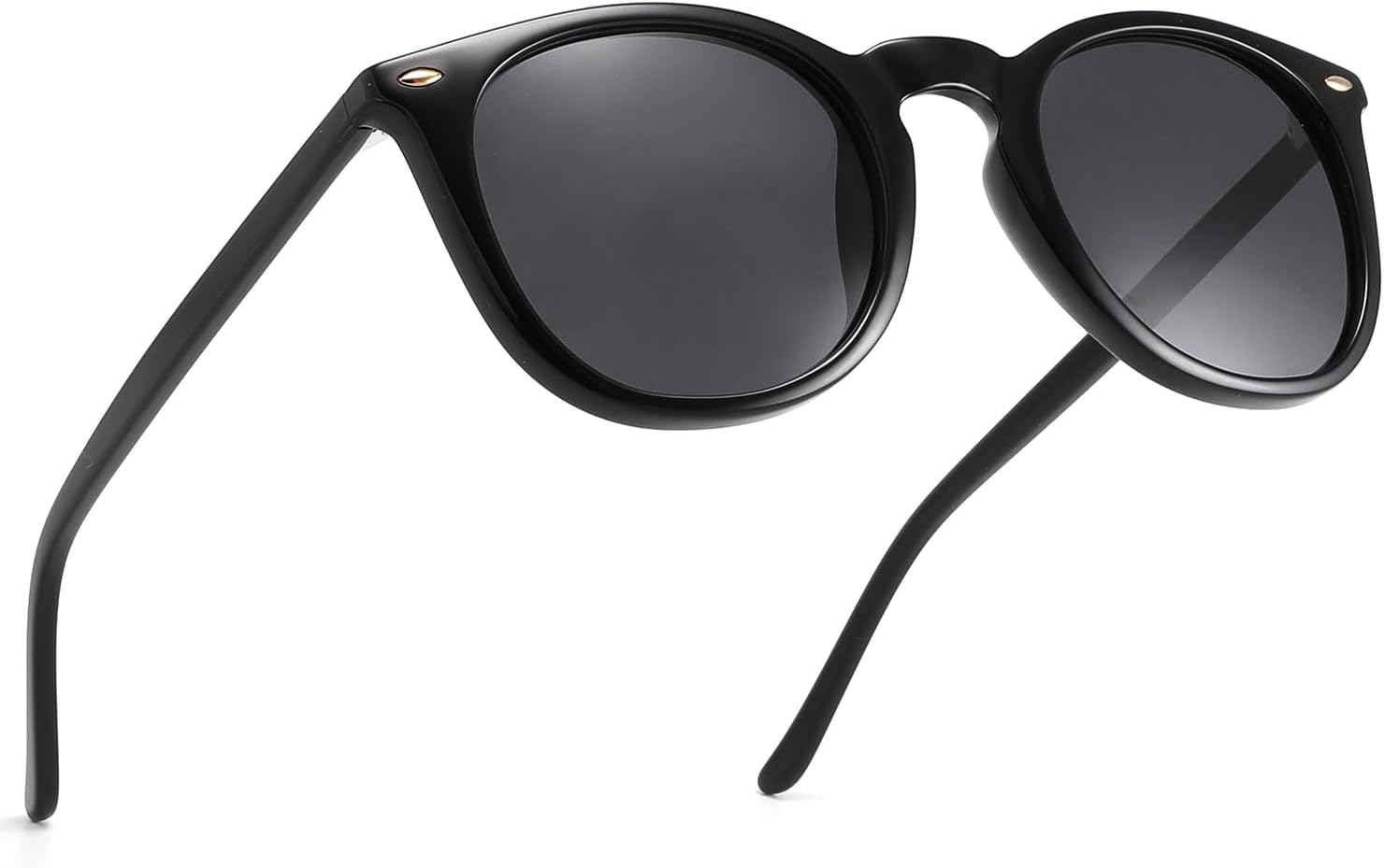 Acetate Round Polarized Sunglasses for Men/Women,UV400 Protection,Retro Fashion Sunglasses (Black Black)