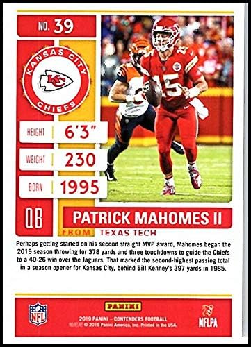 2019 Panini Contenders Season Ticket #39 Patrick Mahomes II Kansas City Chiefs NFL Football Card NM-MT