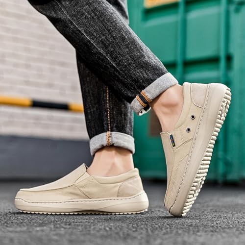 Men's Lightweight Canvas Slip-On Loafers - Breathable Cotton Canvas, Non-Slip Gum Rubber Deck Sole, Elastic Collar - Ideal for All-Day Walking, Beach Outings & Casual Summer Style4