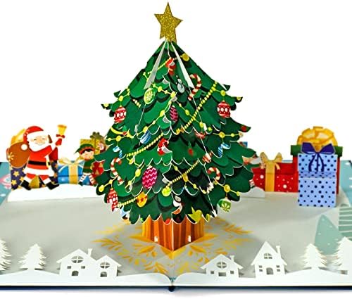 CUTPOPUP Tree Xmas Card Pop Up, 3D Happy Santa Claus Card, Christmas Tree Card Pop Up For Family, Friends, Kids, Children - Christmas, Birthday Thanksgiving, New Year UK