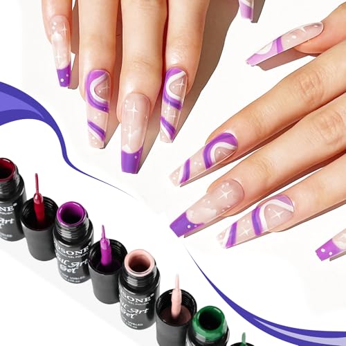 Image of JODSONE Nail Art Gel Liner Set 10 Colors White Red Black White Gel Nail Polish Need U V Lamp Cured with Thin Brush,Gifts for Women