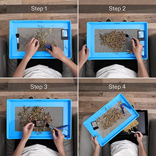 Image of VIVOSUN Heavy Duty 2-in-1 Trimming Tray, Dry Sift Screen Set with 150 Micron Fine Mesh Screen and 2 Trimming Scissors, Blue