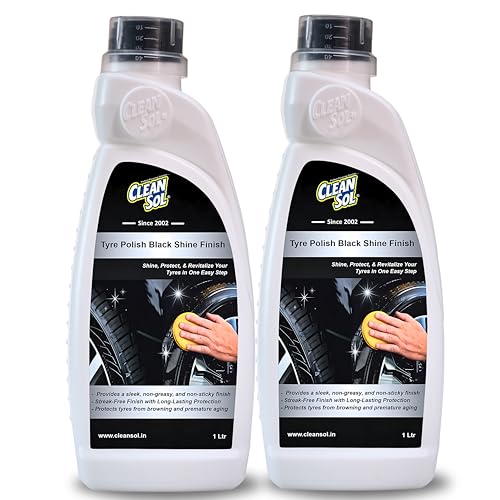 Image of Cleansol Tyre Polish Liquid for Car, Bike, Scooter & All Vehicles | High Gloss Black Shine Spray | Long-Lasting Water-Resistant Formula | 2 litre (Pack of 2)