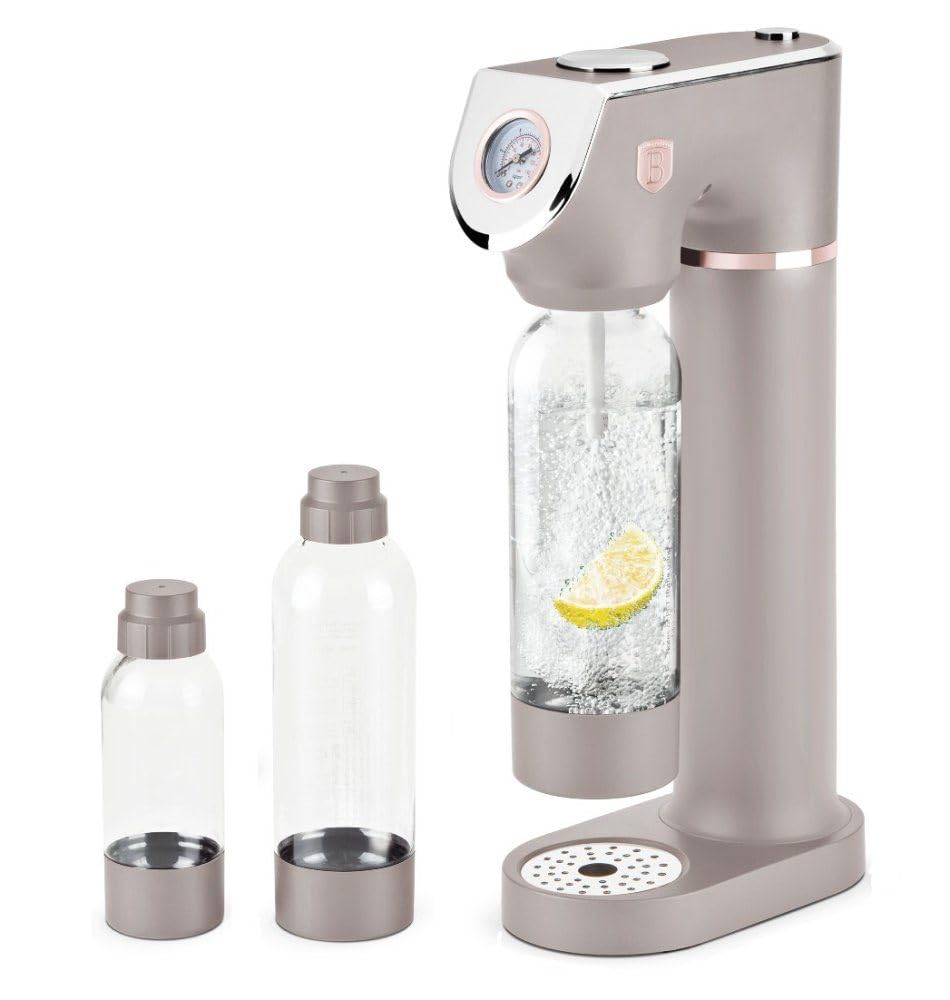 Berlinger Haus Wassersprudler Taupe Collection – Wassersprudler ohne Strom – Sodamaschine – Mit Barometer – Mit 2 Flaschen (1,0 L & 0,5 L) – CO2-Zylinder kompatibel – Küchengerät