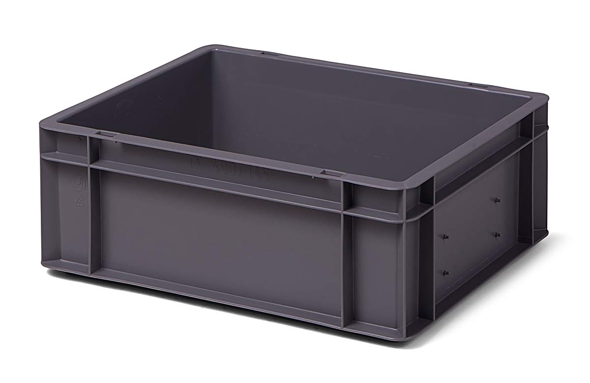 1a-TopStore 4 Stk. Transport-Stapelkasten TK414-0, Grau, 400x300x145 mm, PP, 13 Liter, 35 kg Traglast, Lebensmittelecht, Made in Germany, Industriequalität