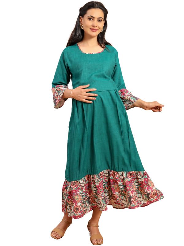 Image of RITIJYA Zipless Feeding Kurta Dress for Women | Maternity Nursing Kurti, No-Zip Easy Access | Extra Pleats Pre to Post Pregnancy | Quick-Dry Fabric | S-4XL