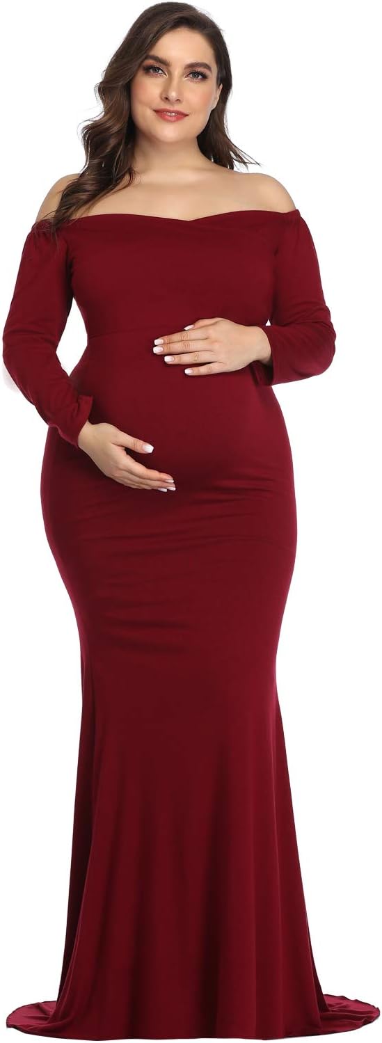 YnimioAOX Maternity Photoshoot Dress Long Sleeve Elegant Maxi Photography Dress Slim Stretchy Gowns