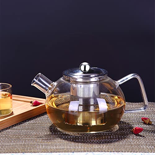 Image of Incrizma Glass Teapot with Stainless Steel Infuser & Lid, Borosilicate Glass Tea Kettle Stovetop Safe, Blooming & Loose Leaf Teapot (1000 ml New)