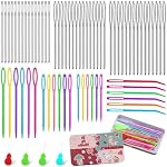 UOOU 73 Pcs Yarn Needles Set, Large Eye Plastic Sewing Needles, Large Eye Blunt Darning Needles, Sewing Needles with Threaders for Crocheting, Sewing, Knitting