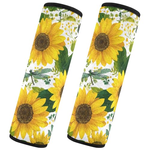 Image of 2 Pack Seatbelt Covers Seat Belt Cover Pad for Adults Boys Girls Car Seat Strap Covers Pads Cushion Universal Shoulder Strap Pad Protector for Backpack Camera Bag 10x7.7Inch Cute Yellow Sunflowers and