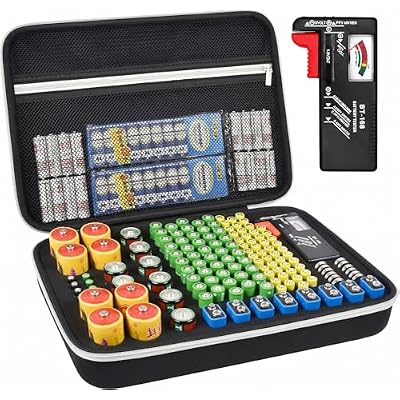 PAIYULE Battery Storage Organizer Box with Tester BT-168, Variety Case Holds 140+ AA, AAA, C, D, 9V, Lithium 3V Button Batteries- Not Includes Batteries(Black)