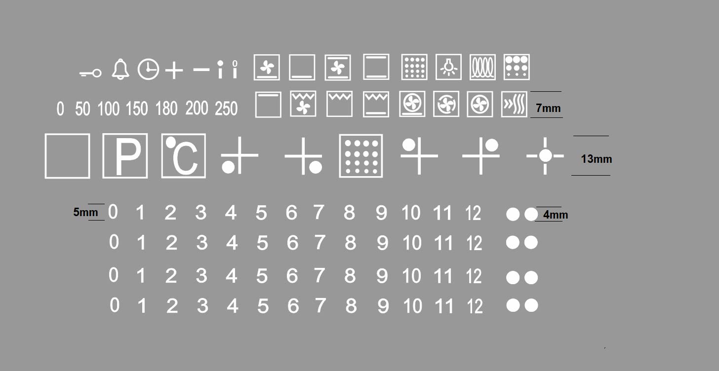 Cooker Sticker Set Cooker Symbols Sticker Labelling of Smudged Cooker Symbols (RP45) (White Symbols on Transparent Background) - Image 2