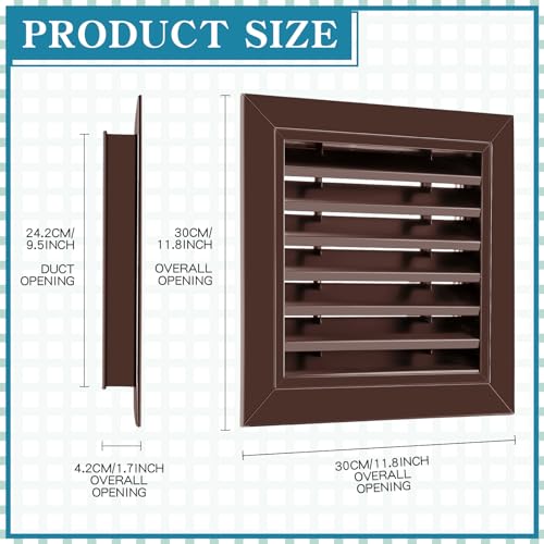 Gisafai 2 Pcs 12" x 12" Gable Vent Aluminum Alloy Wall Vents Shed Attic Vent with Screen Return Air Grill with Screws, for Ventilation Exterior Doors Wall House (Brown) by Gisafai - Used condition - Image 2