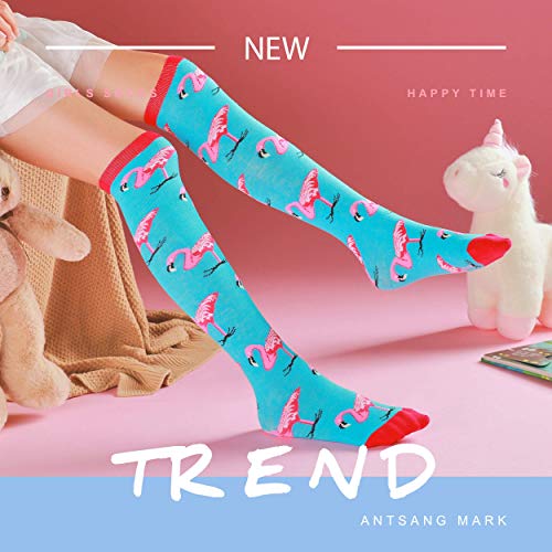 Girls Knee High Socks 6 Pairs Animal Pattern (3-12 Years Old, Animal F)