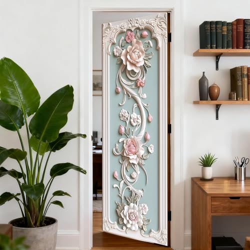 Image of Nuxovilar Floral Scroll Door Stickers Peel Stick PVC 30.3x78.7 in Cover | Door Stickers Wall Decals Peel Stick Cover Vinyl Art Poster Bedroom Living Room Home (Floral Scroll)