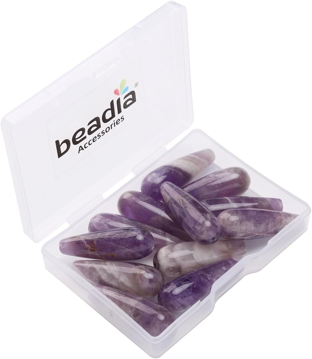 Natural Amethyst Teardrop Stone Beads 10x30mm 12pcs Dangle Earring Charm for DIY Jewelry Making