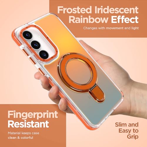 Image of Magnetic for Samsung Galaxy S25 FE 5G Case with Stand [Compatible with Magsafe] [Cute Fluorescent Design] [1 Screen Protector] Slim Translucent Matte Case for Galaxy S25 FE 5G 6.7 inch, Orange