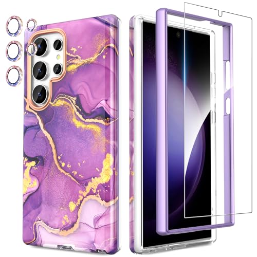 Coque Samsung S24 Ultra violette antichoc 360 avec verre trempé et motif