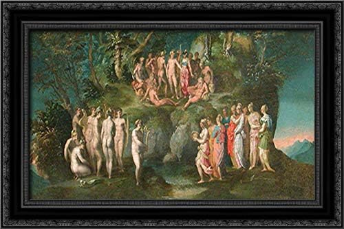The Challenge Of The Pierides 24x16 Black Ornate Wood Framed Canvas Art by Rosso Fiorentino