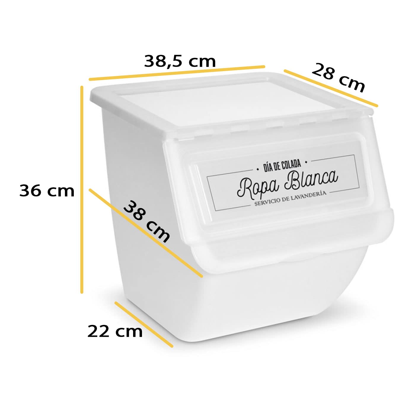 Acan Pack de 3 contenedores de plástico apilables con ruedas, organizadores de ropa sucia (Ropa blanca, oscura y de color, 36 litros, 36 x 38,5 x 38 cm)