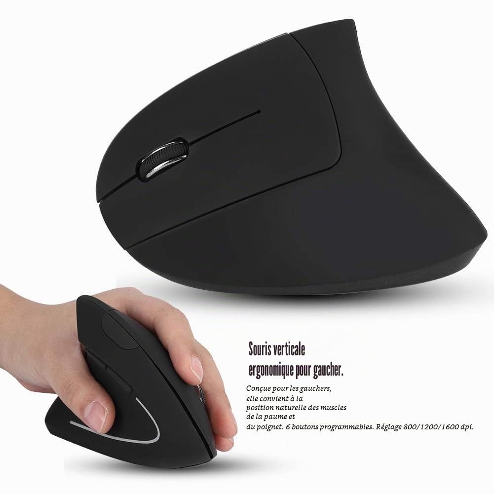 Souris pour gaucher, Souris Optique Ergonomique Verticale sans Fil USB 2,4 GHz pour Ordinateur Portable