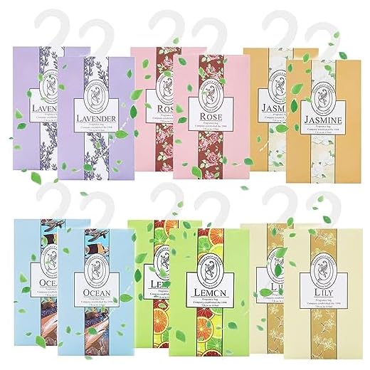 WDEC 12pcs Bolsita De Guardarropa, Bolsita De Bolsita, Utilizada para El Armario del Cajón del Armario del Baño, Ropa De Bebé, Perchero, Maleta Lavanda, Jazmín, Lirio, Rosa, Océano, Limón
