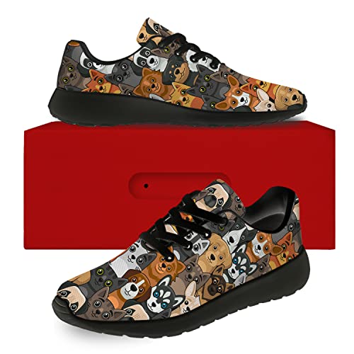 Dog Shoes For Men Women Cute Dog Cartoon Puppy Cat Kitty Print Running Walking Tennis Sneakers For Boy Girl,Size 8.5 Men/10 Women Black #TOP1