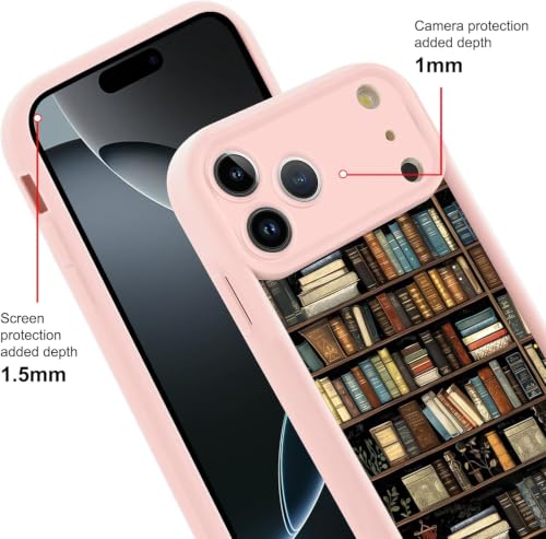 Image of VONZEE Cute Pink Book Shelf Back Cover for iPhone 17 Pro Max| Clear Shockproof TPU Protective Case | intage Library & Flower Shelf Pattern for Girls and Women