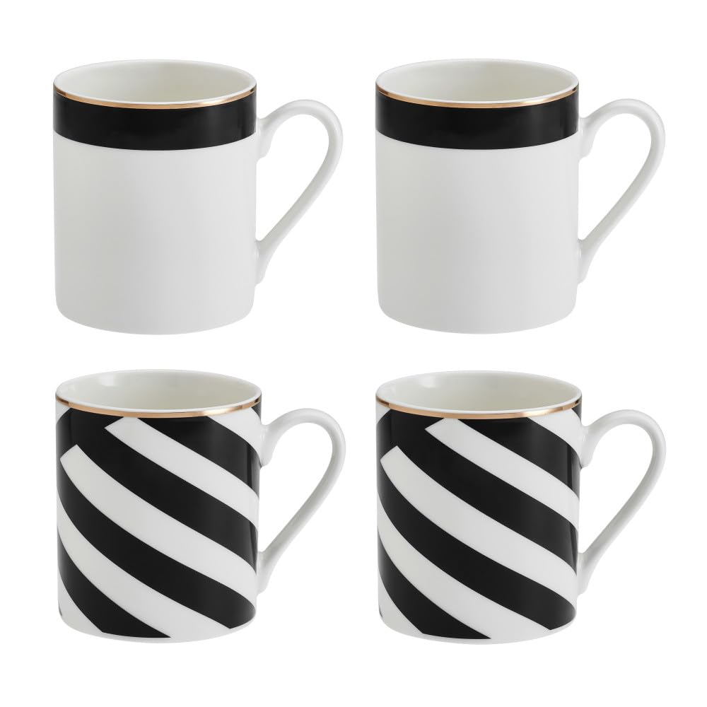 Mikasa Black/White Luxe Deco China Mugs, Set Of 4, 380Ml - / - Clay - Mug