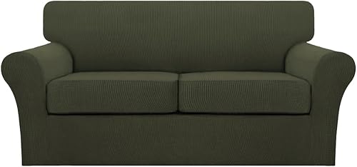 Miniatura 40 de Turquoize Fundas de sofá de 4 piezas para sofá de 3 cojines, funda de sofá suave para perros, fundas de sofá lavables con 3 fundas de cojín Biscotti